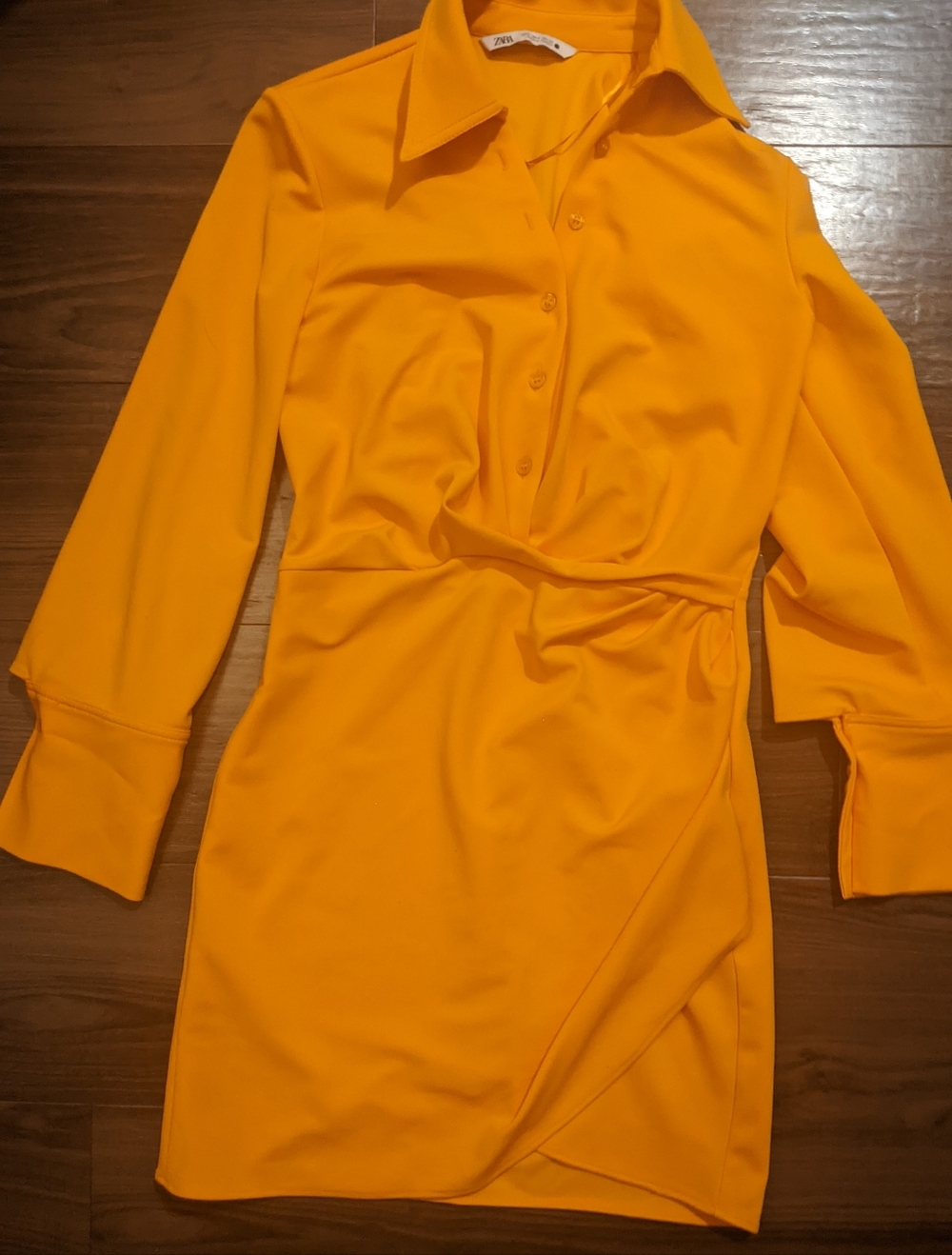 Zara - Draped Short Dress with Ruching 4437/094 | Small | Orange Tangerine - Picture 14 of 14
